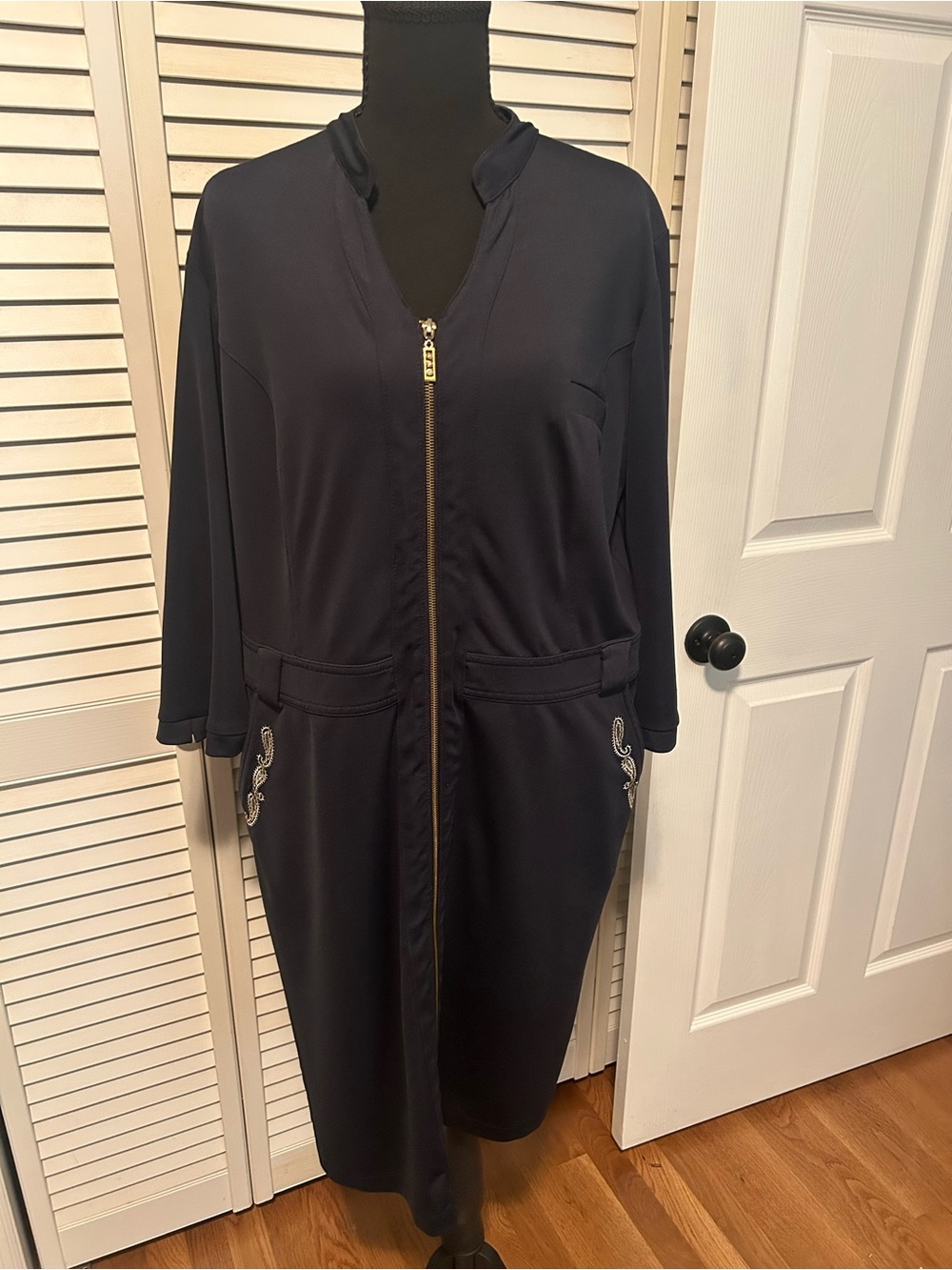Moda 51 Navy Dress with Gold Zipper Detail 14-16
